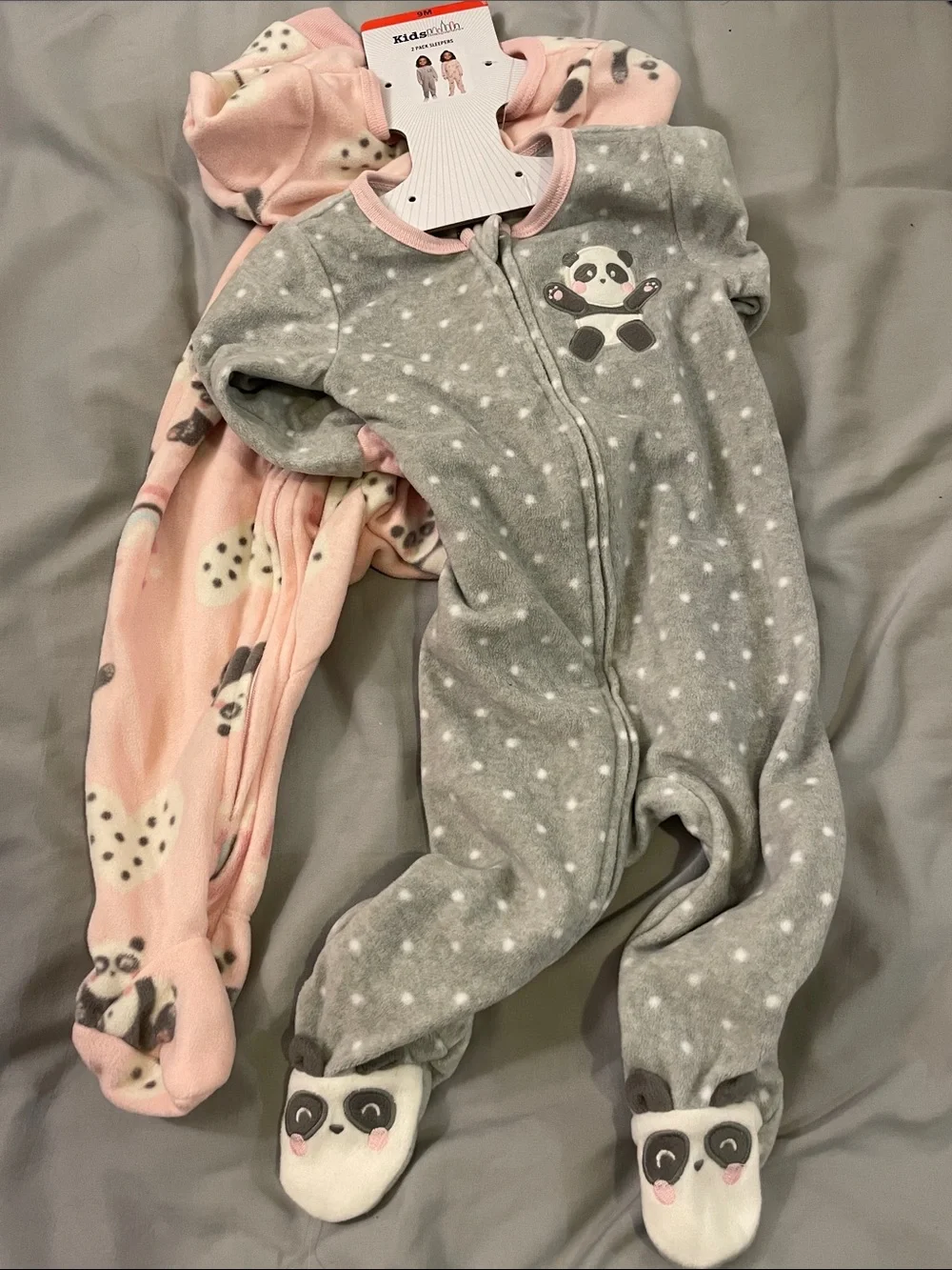 2 set Panda fleece onesie footed pajamas